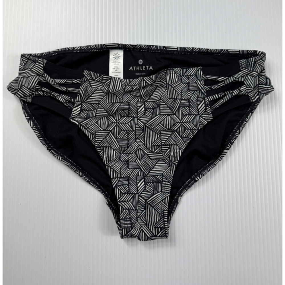 Athleta Bikini Bottom Geometric Print Swim Bottom Black White Size M